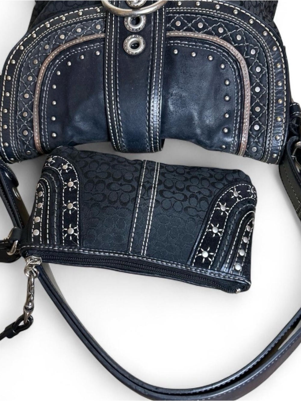 Coach Black Soho Sgnature C Patchwork with Rivets Bag and Wristlet 2007 F11405 - Picture 7 of 8